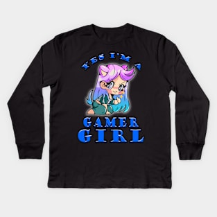 Yes Im A Gamer Girl Sly Blue Kids Long Sleeve T-Shirt